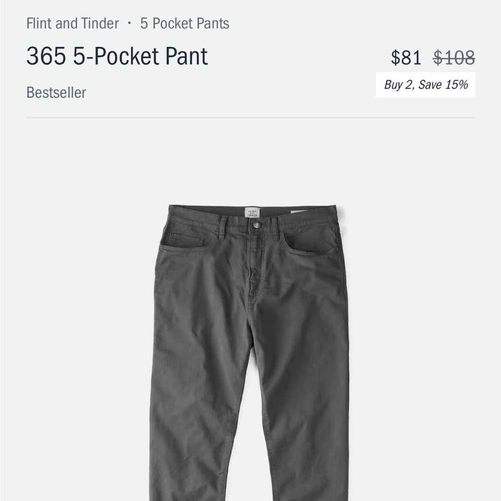 Men's Flint and Tinder Slim Fit 365 5-Pocket Pant - Charcoal